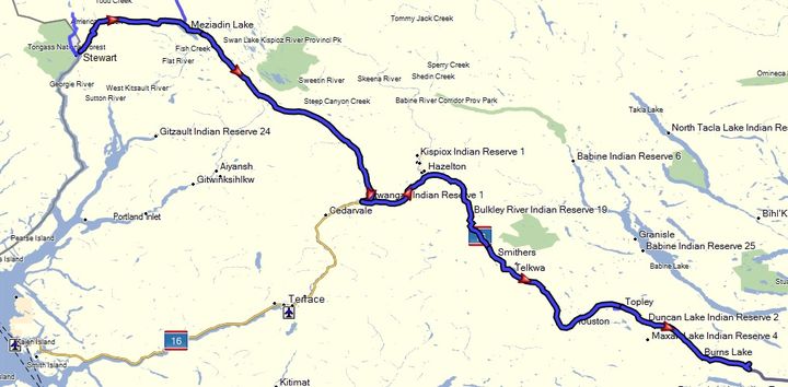 Alaska-Canada route map