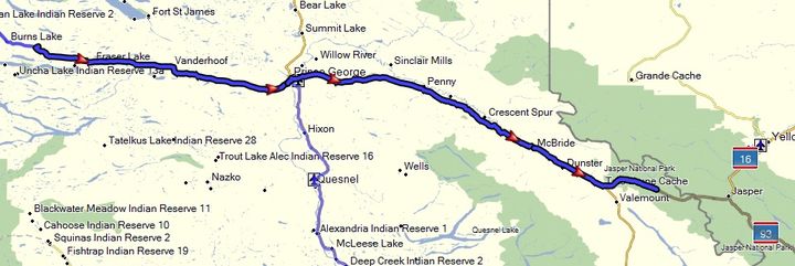 Alaska-Canada route map